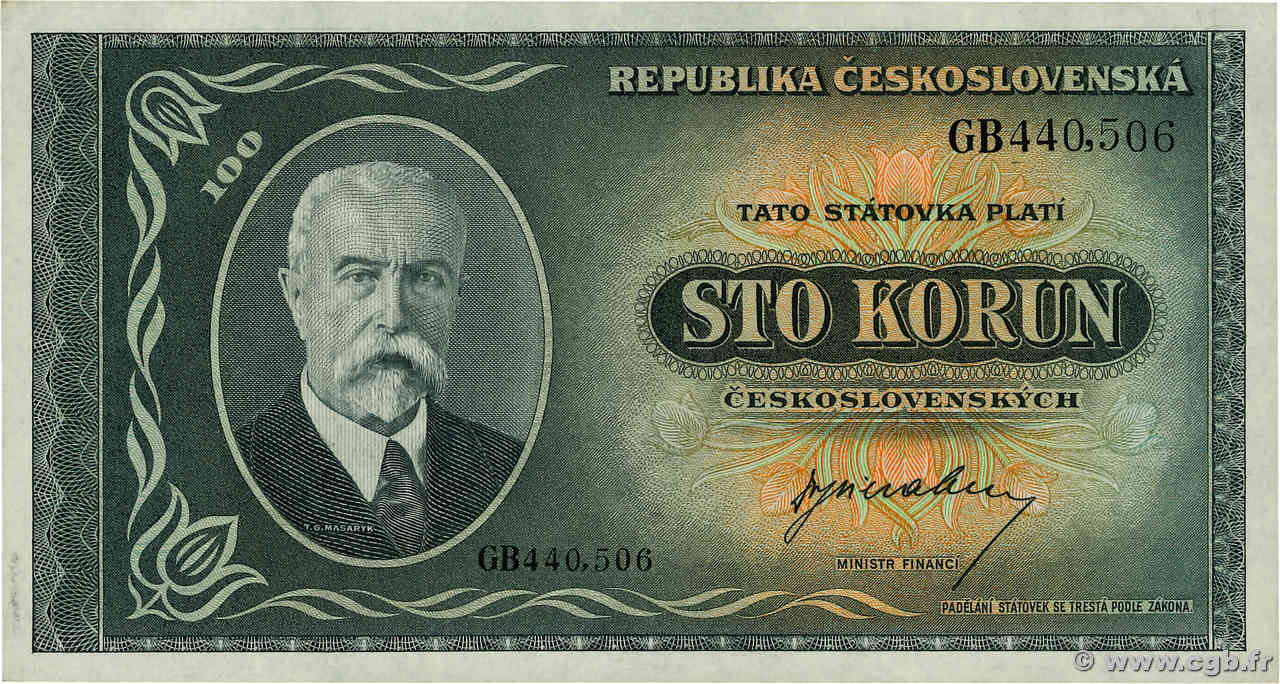 100 Korun CZECHOSLOVAKIA  1945 P.063 AU