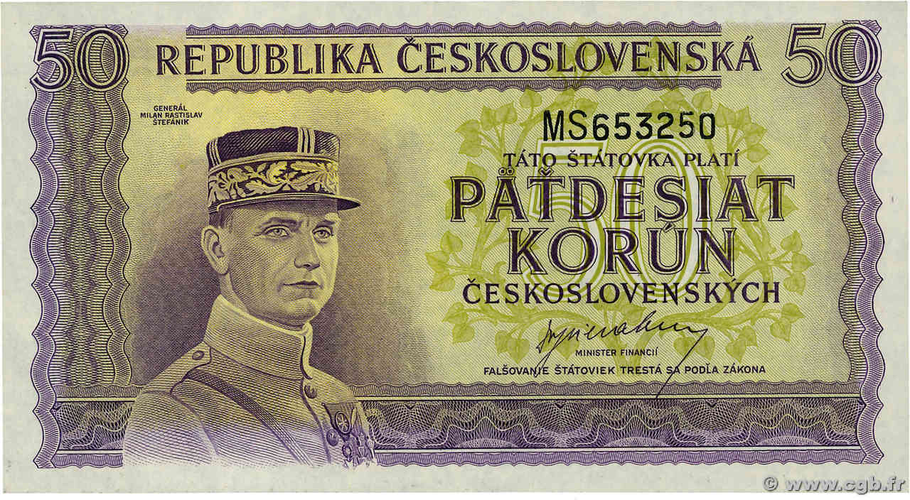 50 Korun CECOSLOVACCHIA  1945 P.062a FDC