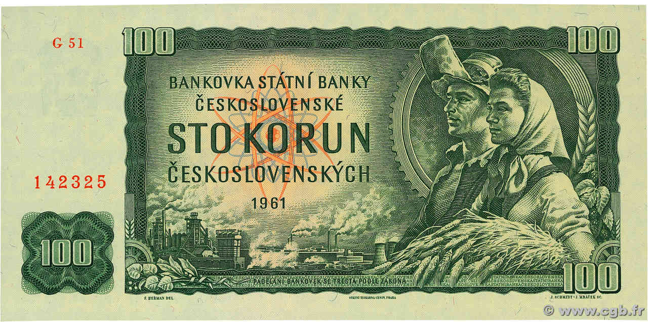100 Korun TSCHECHOSLOWAKEI  1961 P.091k ST