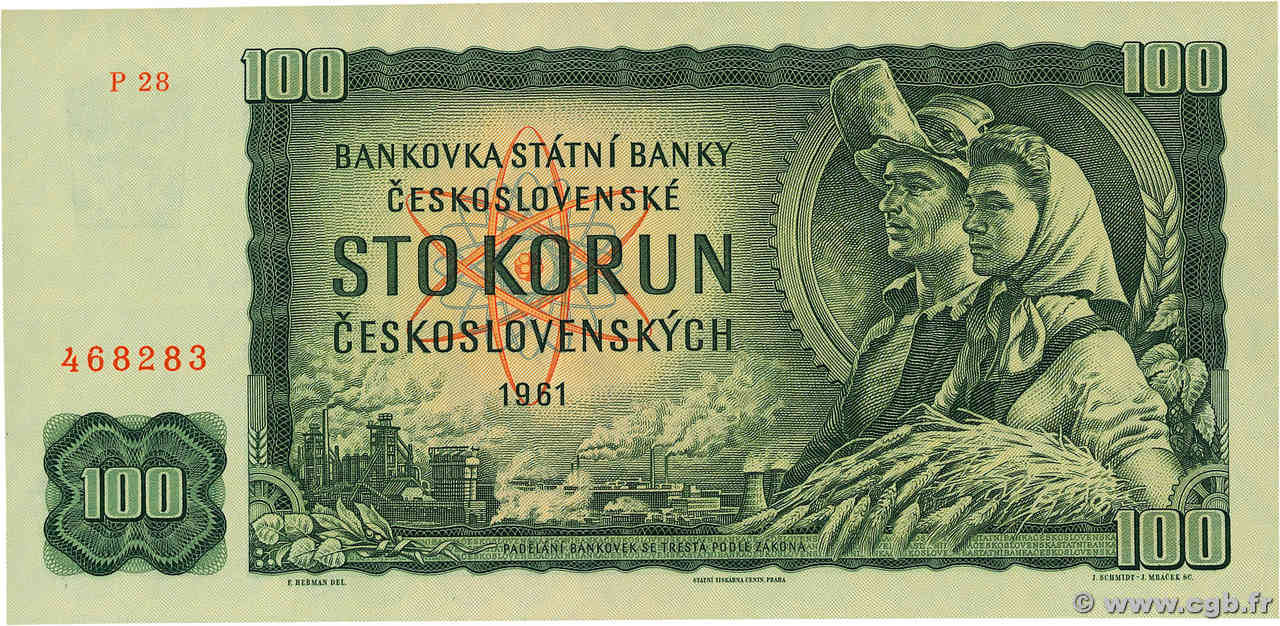 100 Korun TSCHECHOSLOWAKEI  1961 P.091e ST