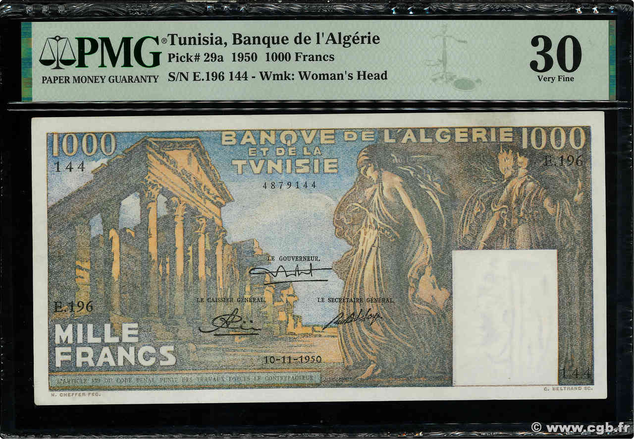 1000 Francs TUNISIA  1950 P.29a VF