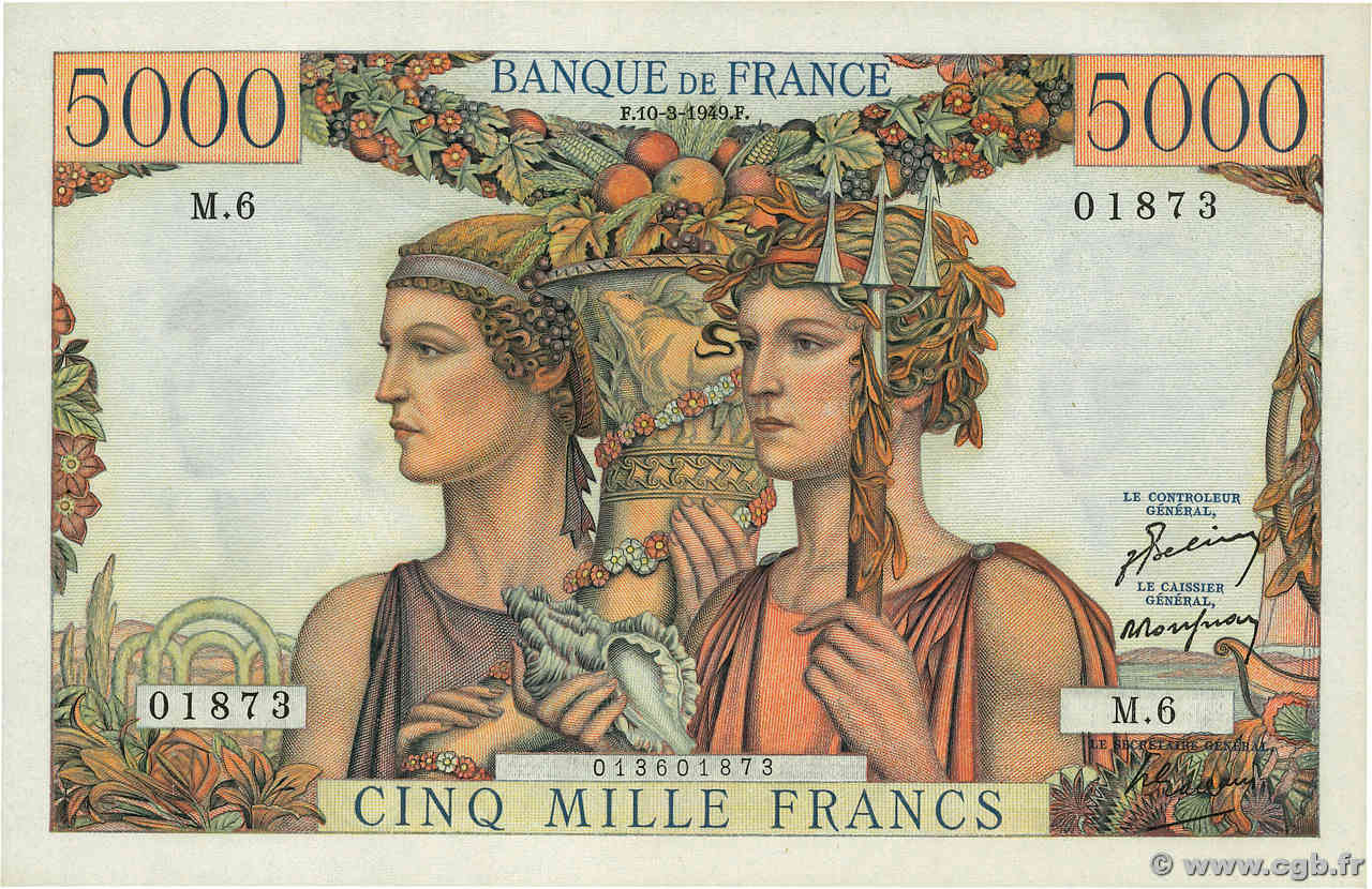 5000 Francs TERRE ET MER FRANCIA  1949 F.48.01 EBC+