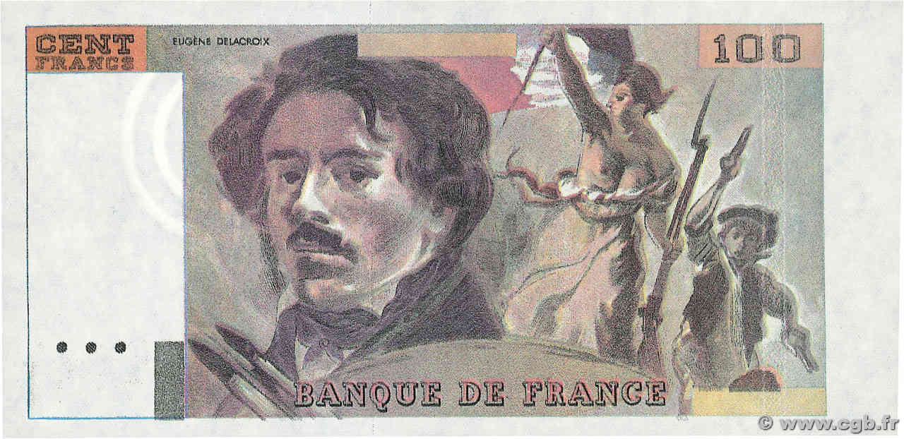 100 Francs DELACROIX modifié Essai FRANCIA  1978 F.69.01Ec FDC