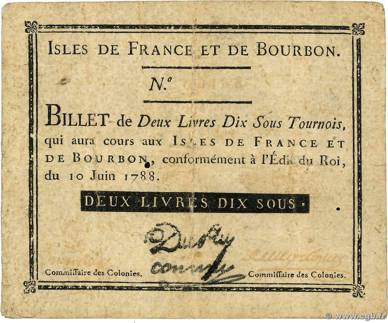 2 Livres 10 Sous ISLES OF FRANCE AND BOURBON  1788 P.06 VF