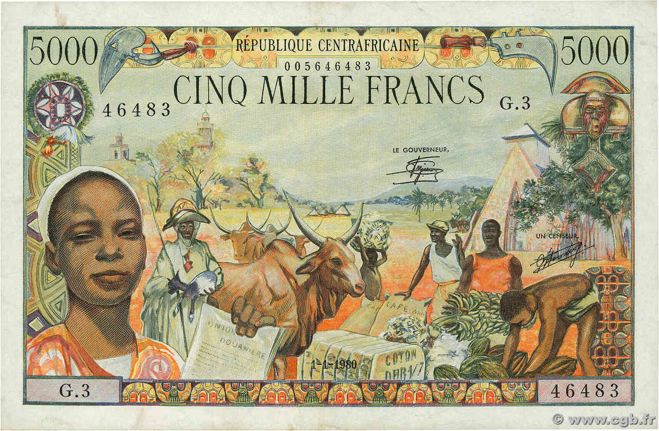 5000 Francs ZENTRALAFRIKANISCHE REPUBLIK  1980 P.11 fVZ