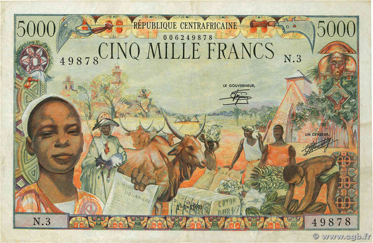 5000 Francs CENTRAFRIQUE  1980 P.11 TTB