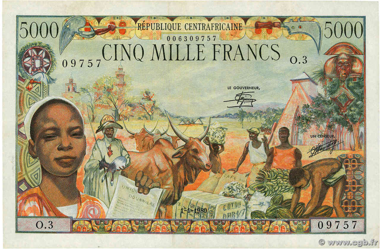 5000 Francs CENTRAL AFRICAN REPUBLIC  1980 P.11 VF+