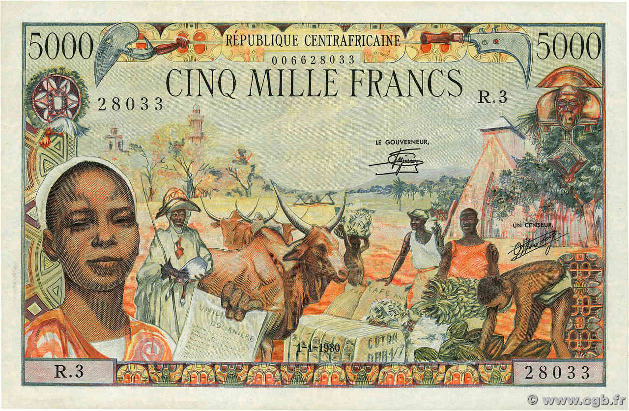 5000 Francs REPUBBLICA CENTRAFRICANA  1980 P.11 BB
