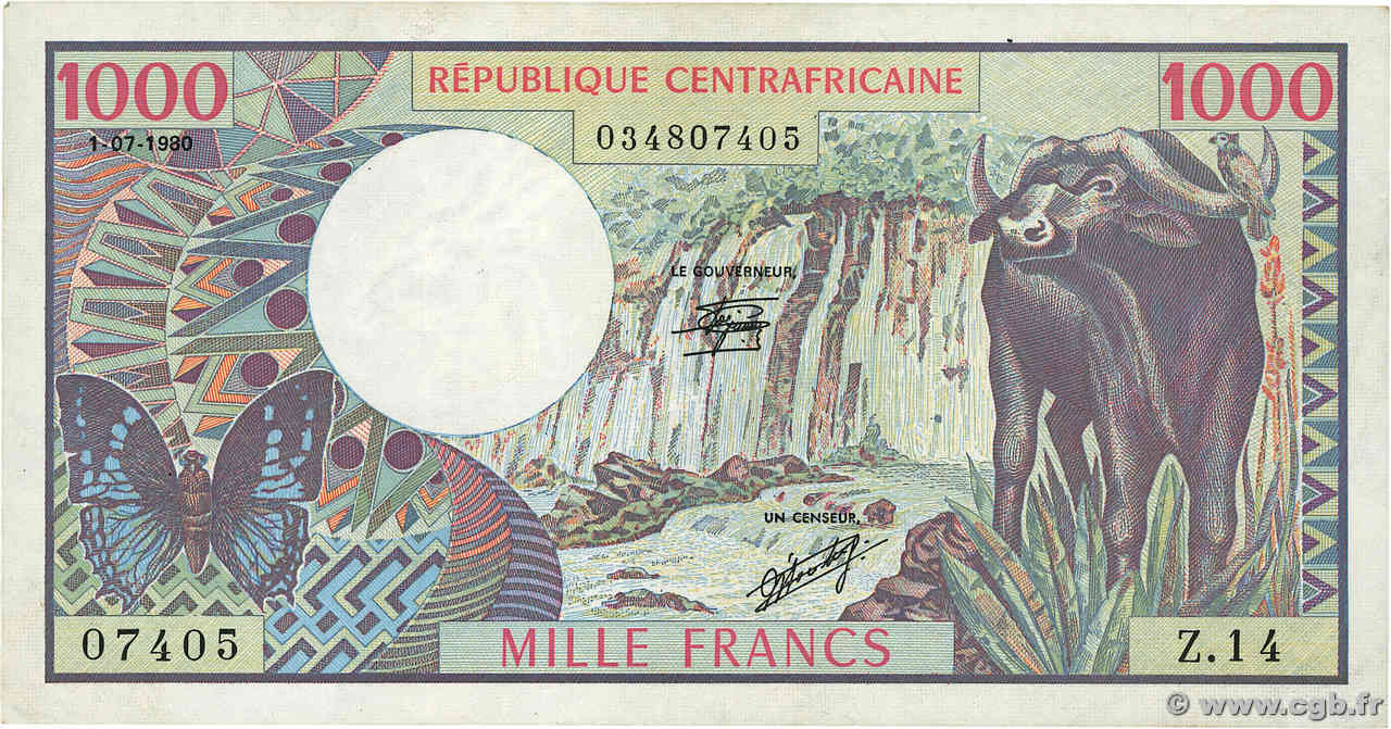 1000 Francs ZENTRALAFRIKANISCHE REPUBLIK  1980 P.10 fVZ