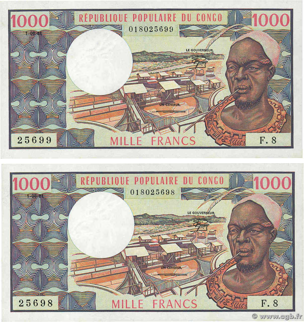1000 Francs Consécutifs CONGO  1981 P.03e SC+