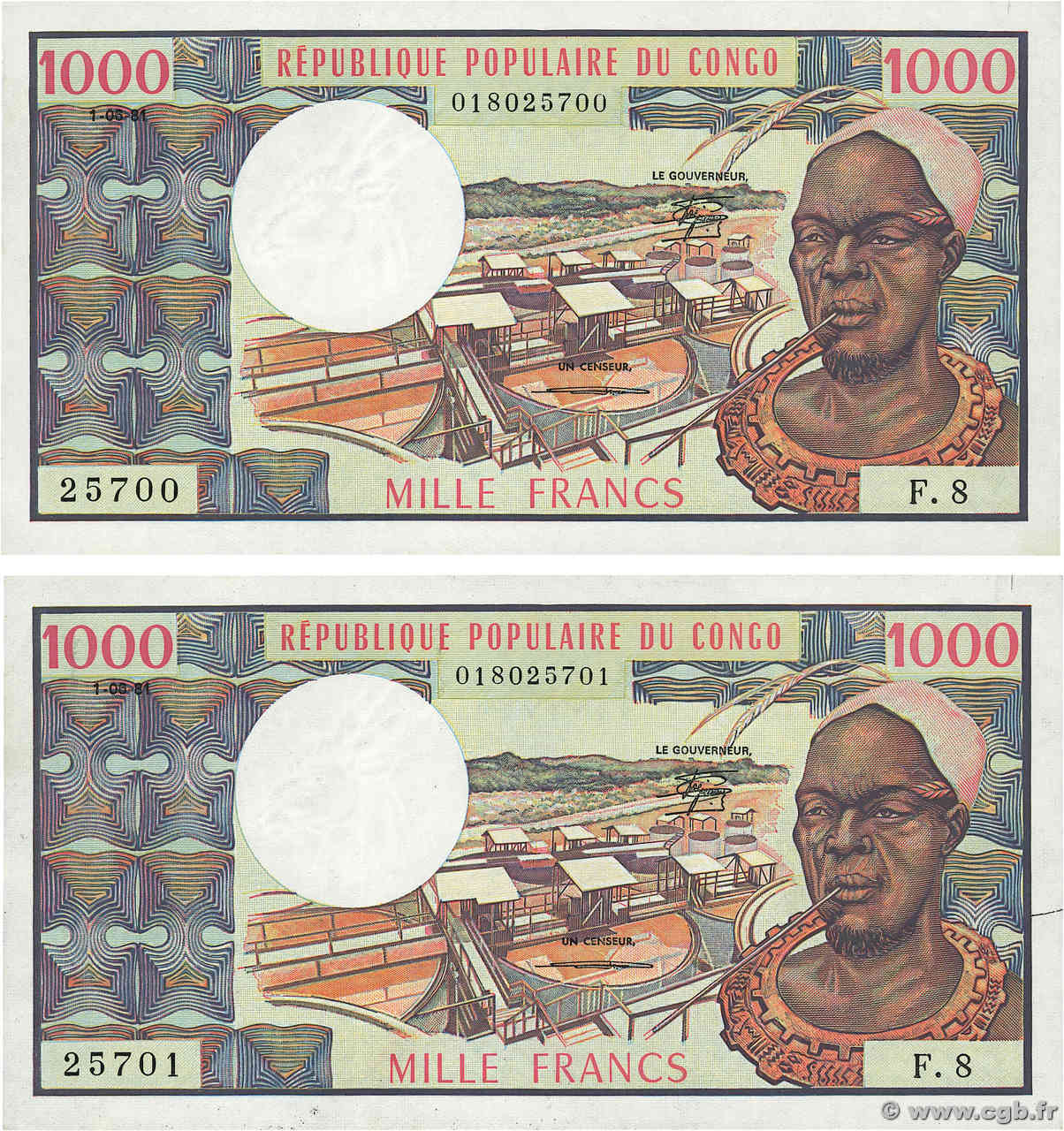 1000 Francs Consécutifs CONGO  1981 P.03e pr.NEUF