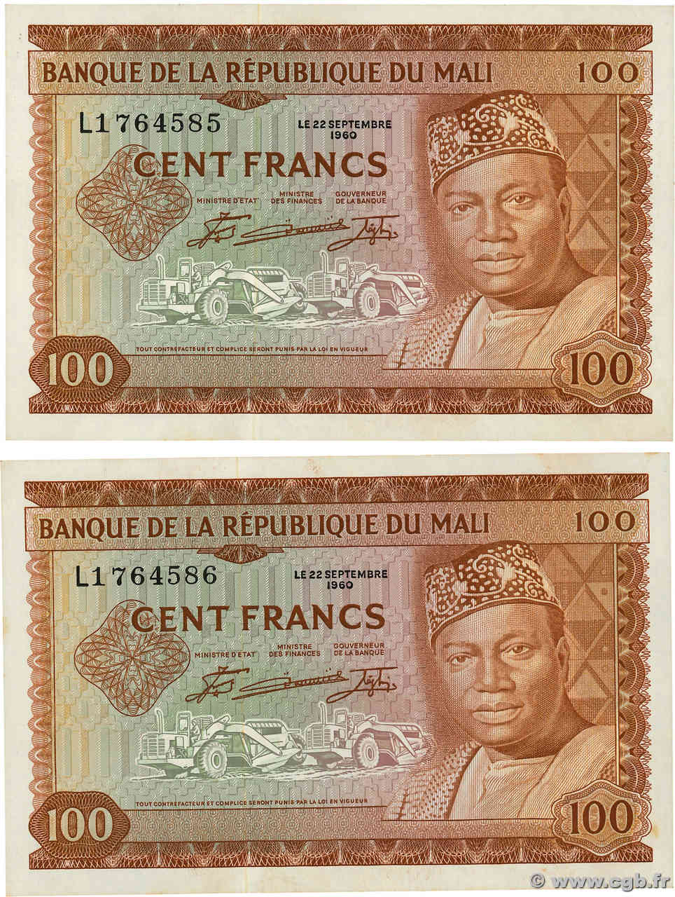 100 Francs Consécutifs MALí  1960 P.07a SC+