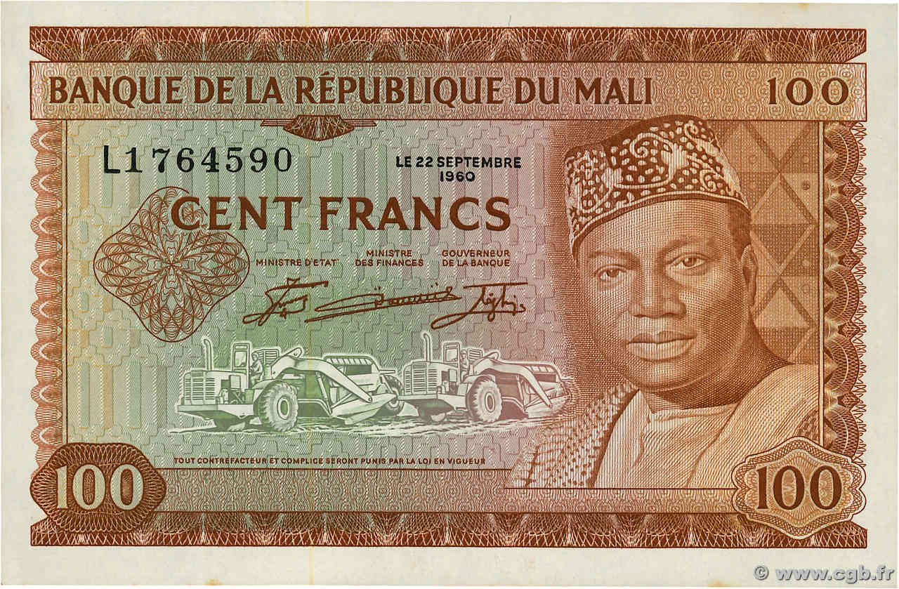 100 Francs MALI  1960 P.07a q.FDC