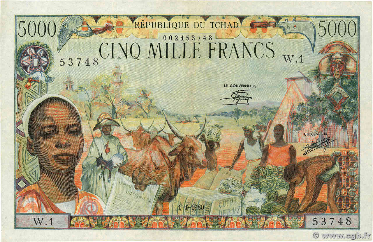5000 Francs CHAD  1980 P.08 MBC