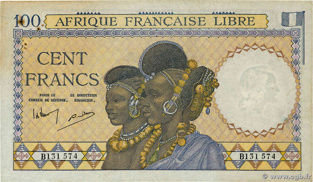 100 Francs AFRIQUE ÉQUATORIALE FRANÇAISE  1941 P.08a MBC