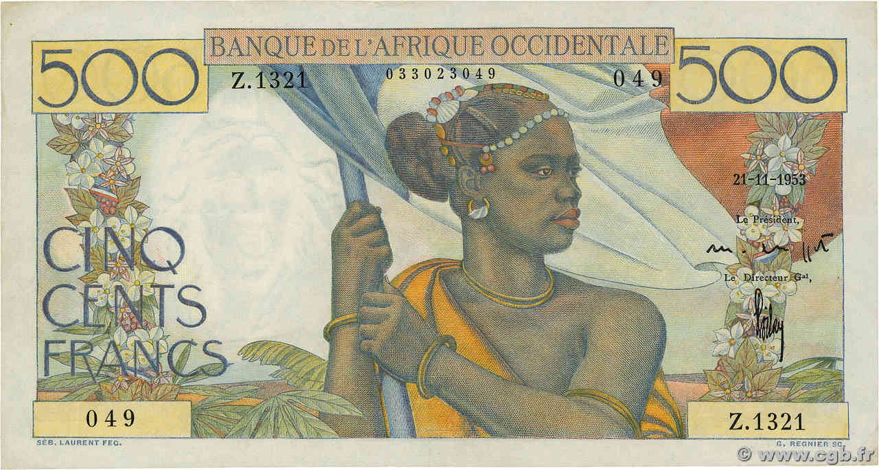 500 Francs FRENCH WEST AFRICA  1953 P.41 MBC+