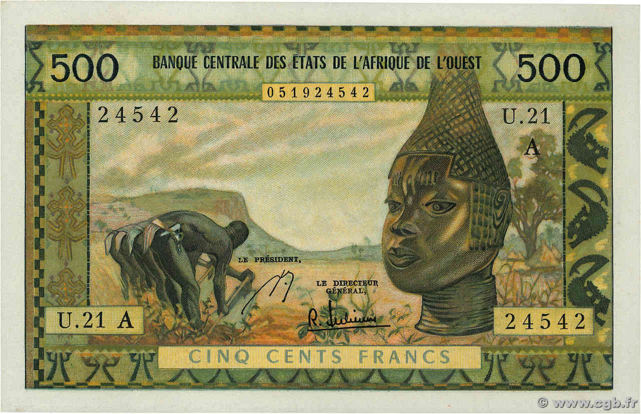 500 Francs Numéro radar STATI AMERICANI AFRICANI  1966 P.102Ae q.FDC