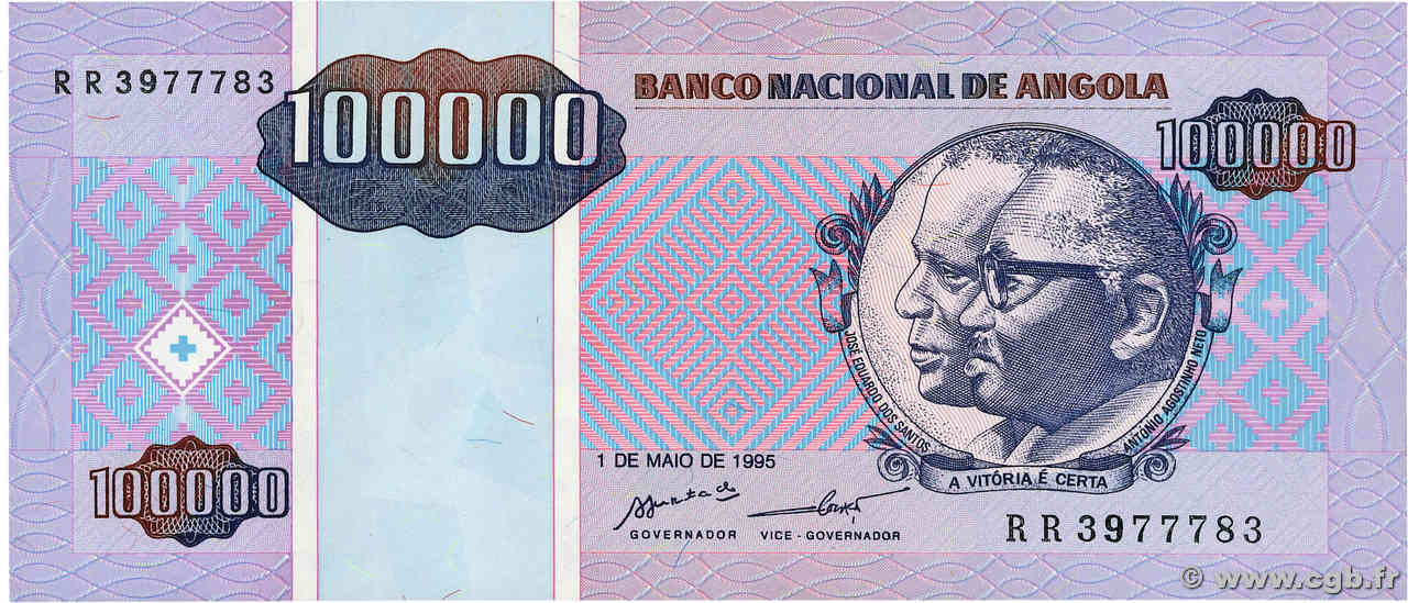 100000 Kwanzas Reajustados ANGOLA  1995 P.139 ST