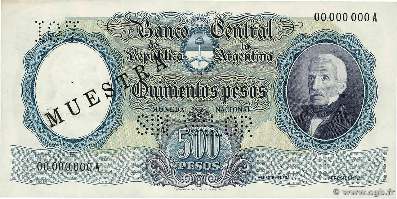 500 Pesos Spécimen ARGENTINA  1964 P.278s AU
