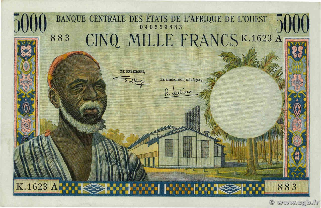 5000 Francs WEST AFRIKANISCHE STAATEN  1975 P.104Ah fST