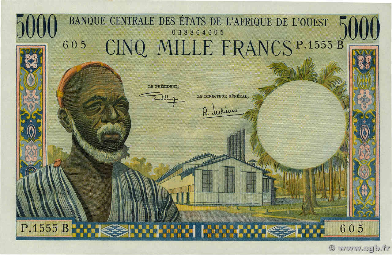 5000 Francs WEST AFRICAN STATES  1970 P.204Bk AU