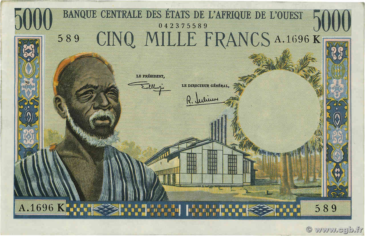 5000 Francs ÉTATS DE L AFRIQUE DE L OUEST  1974 P.704Kk TTB+