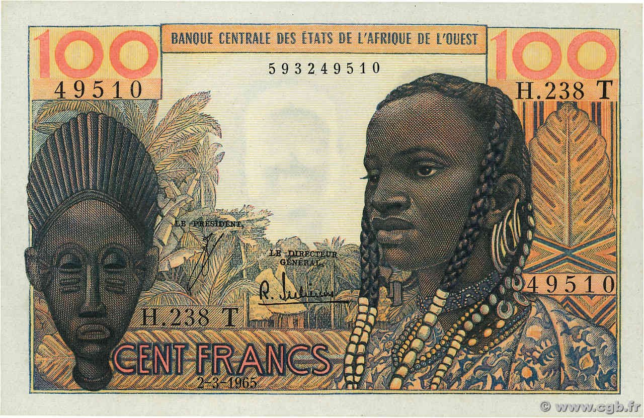 100 Francs ÉTATS DE L AFRIQUE DE L OUEST  1965 P.801Te pr.NEUF