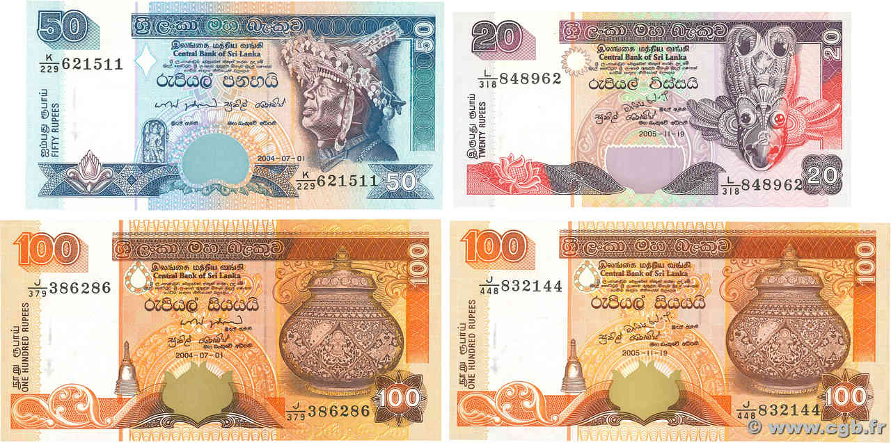 20, 50 et 100 Rupees Lot SRI LANKA  1995 P.109d, P.110d et P.111c NEUF