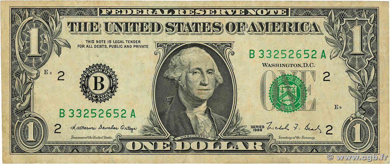 1 Dollar ÉTATSUNIS D'AMÉRIQUE New York 1988 P.480a 504236 Billets