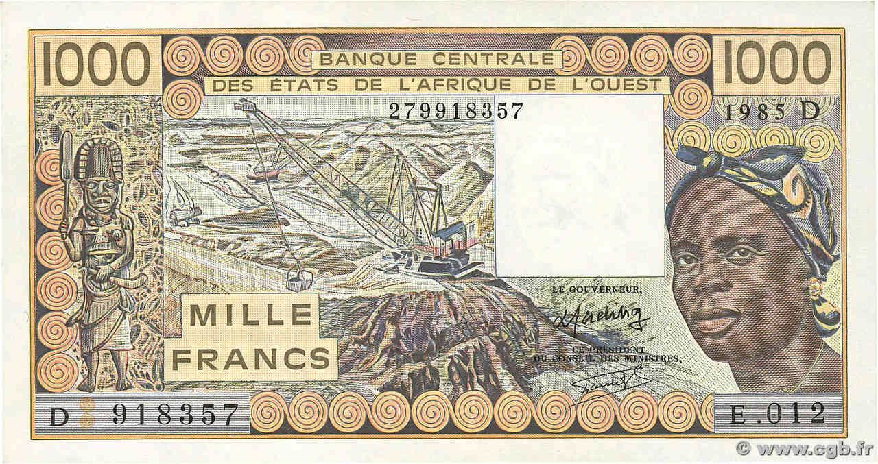 1000 Francs ÉTATS DE L&nbsp;AFRIQUE DE L&nbsp;OUEST  1985 P.406Df pr.NEUF