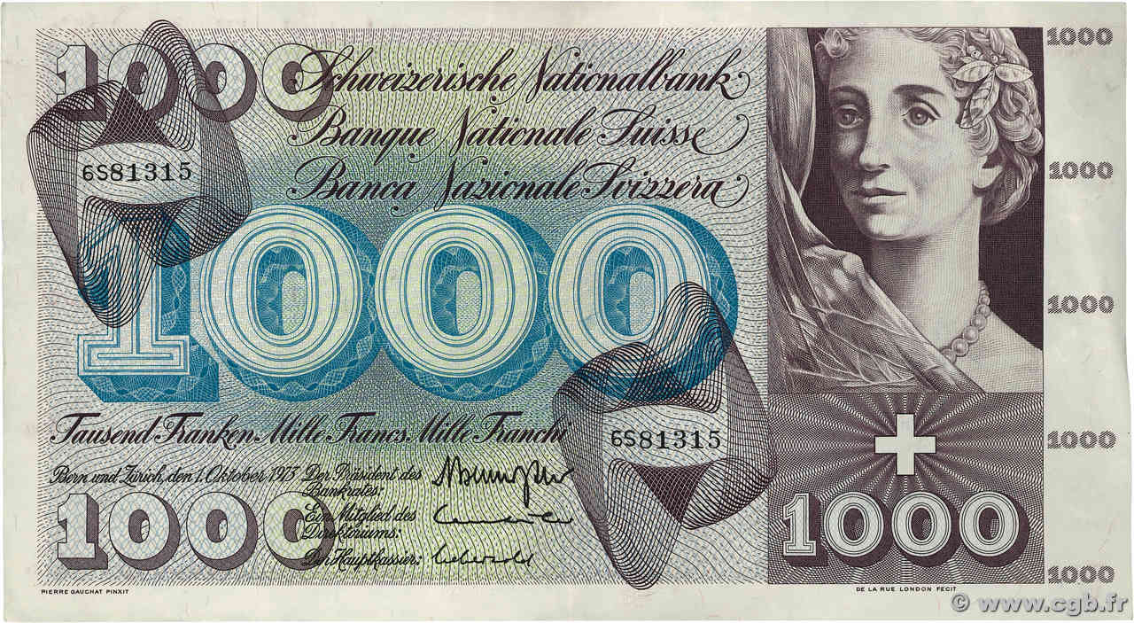 1000 Francs SUISSE  1973 P.52 TTB+