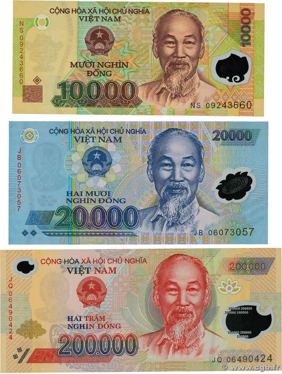 10000, 20000 et 200000 Dong Lot VIET NAM   2006 P.119d, P.120a et P.123a NEUF