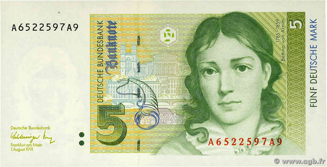 5 Deutsche Mark GERMAN FEDERAL REPUBLIC  1991 P.37  UNC