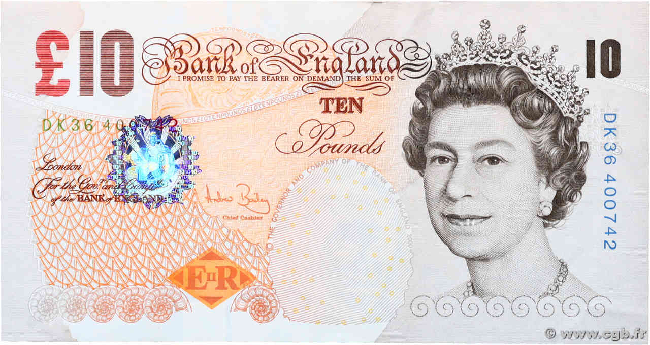 10 Pounds ENGLAND  2000 P.389c VF+
