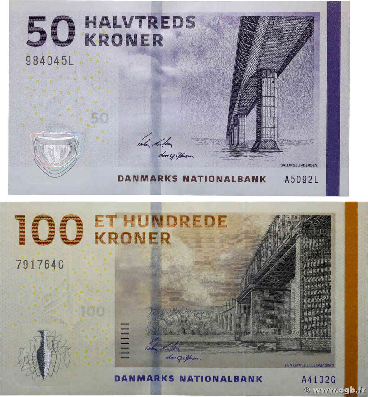 50 et 100 Kroner Lot DINAMARCA  2009 P.065c et P.066b FDC