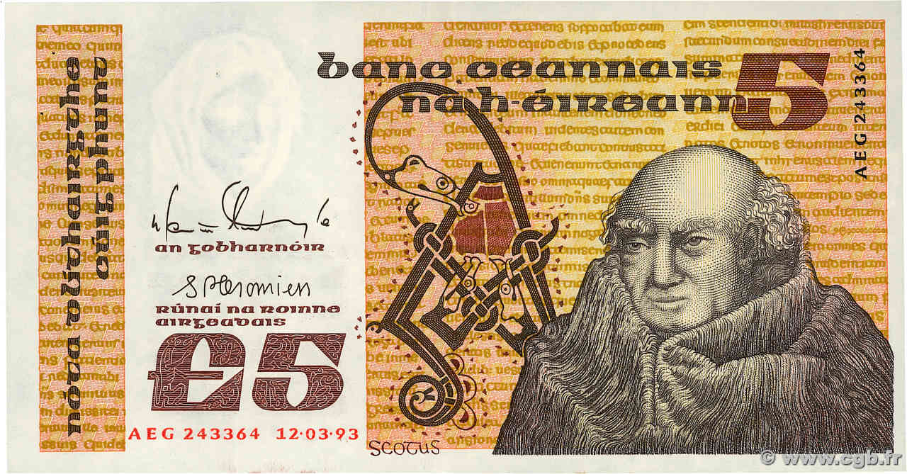5 Pounds IRELAND REPUBLIC  1993 P.071e XF+