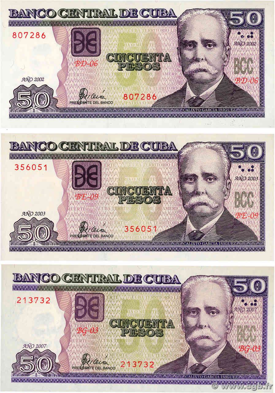 50 Pesos Lot CUBA  2009 P.123a/b/d UNC