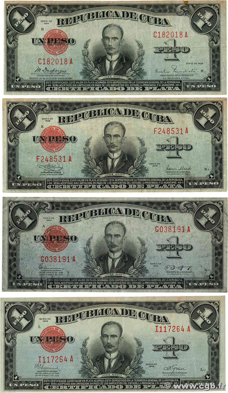 1 Peso Lot KUBA  1945 P.069(var) S to SS