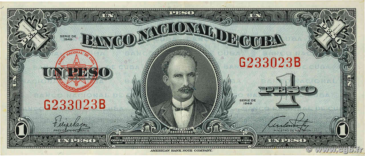 1 Peso CUBA  1949 P.077a XF