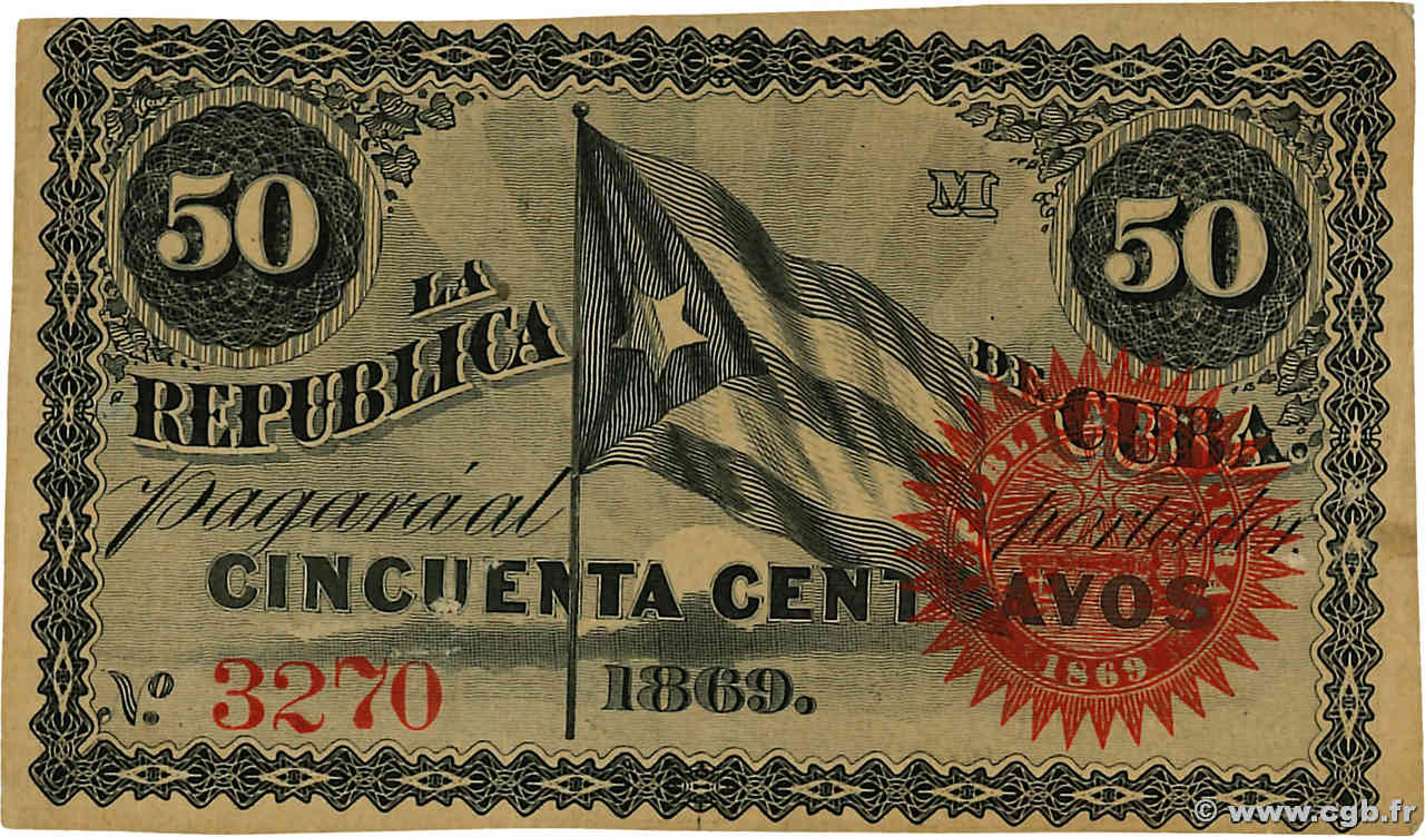 50 Centavos CUBA  1869 P.054 VF