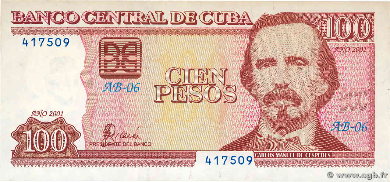 100 Pesos CUBA  2001 P.124 AU