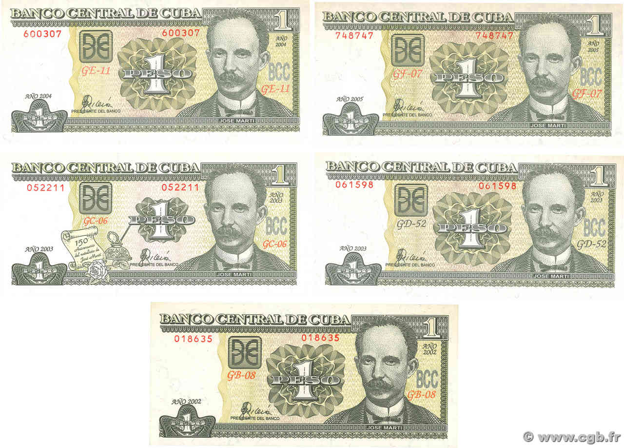 1 Peso Lot CUBA  2003 P.121(var) et P.125 SC+