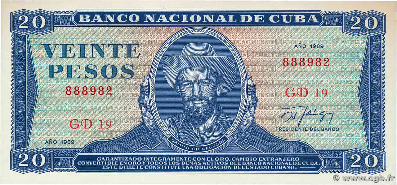 20 Pesos CUBA  1989 P.105d UNC