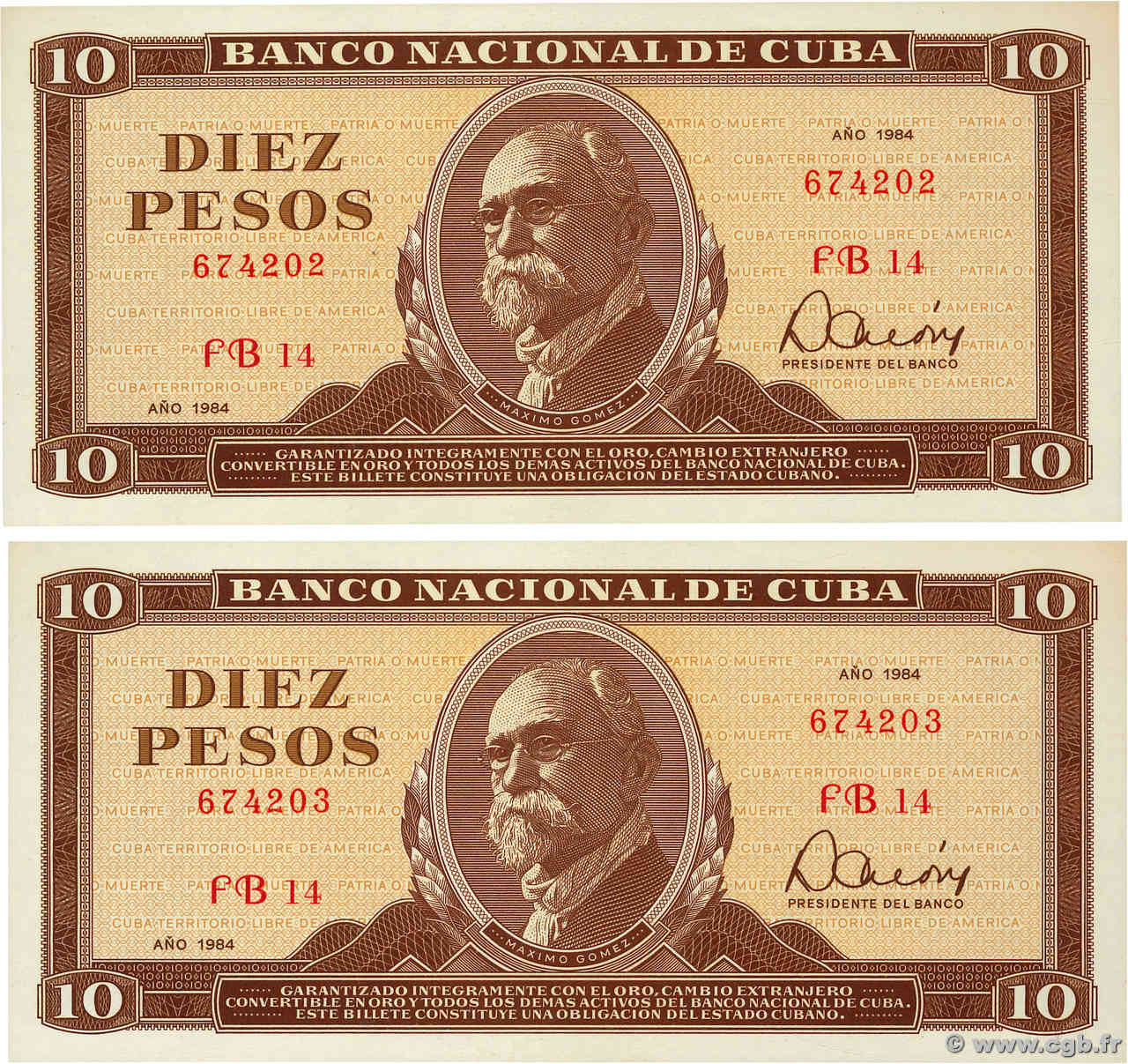 10 Pesos Consécutifs CUBA  1984 P.104c UNC