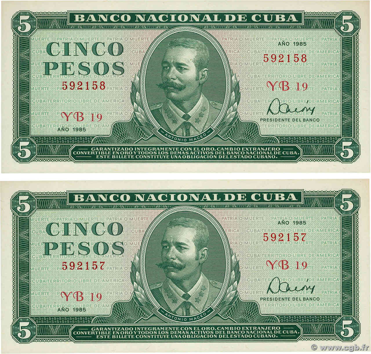 5 Pesos Consécutifs CUBA  1985 P.103c SPL+