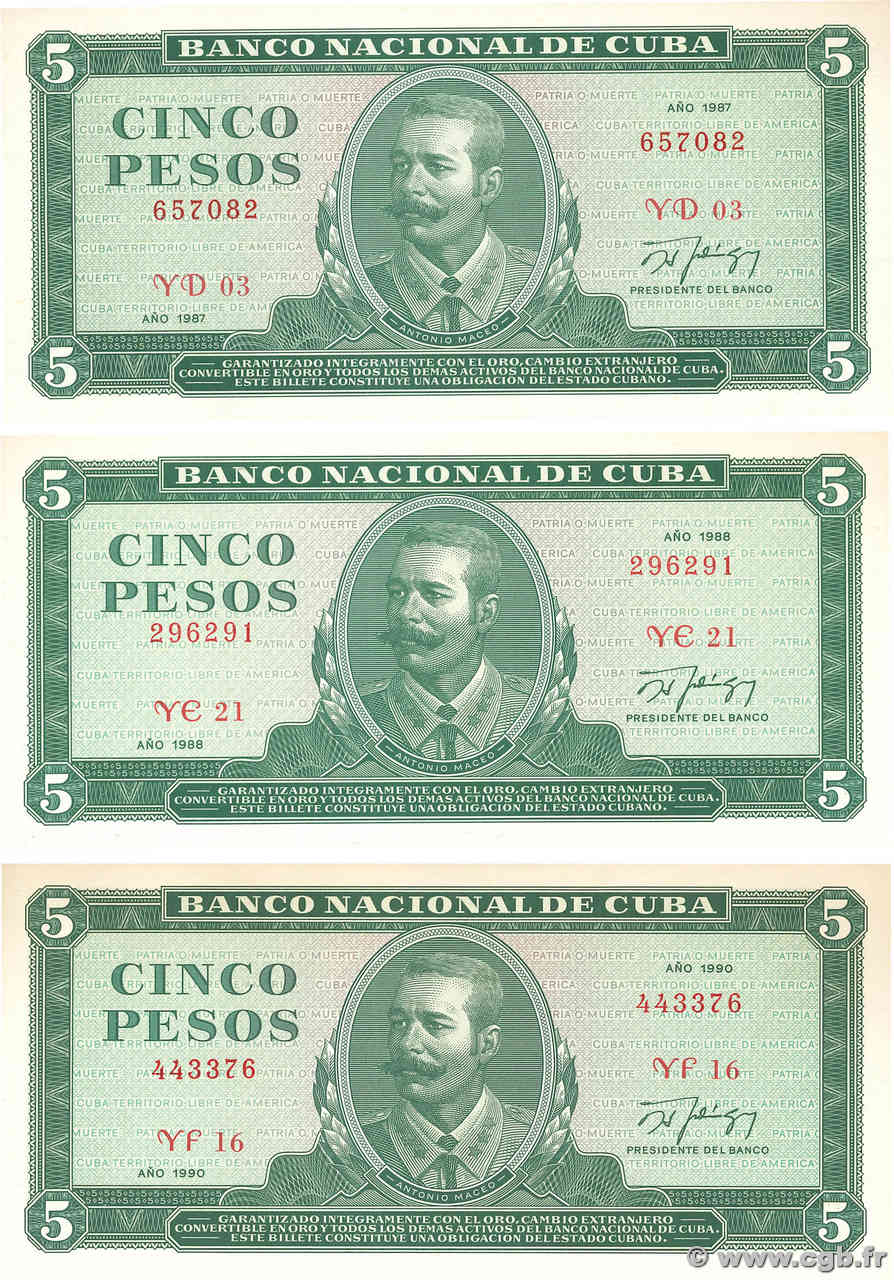 5 Pesos Consécutifs CUBA  1985 P.103c/d pr.NEUF