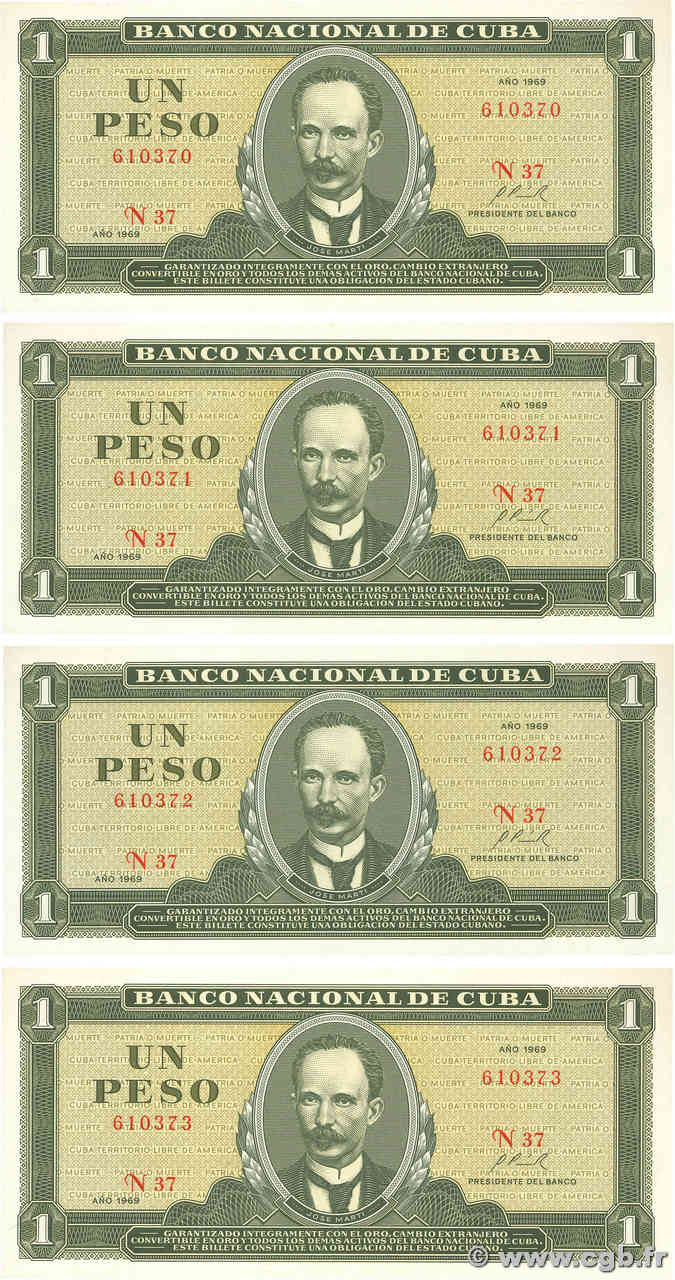 1 Peso Consécutifs KUBA  1969 P.102a ST