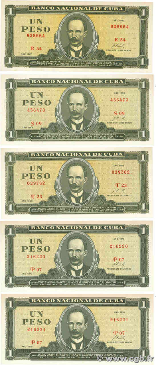 1 Peso Lot CUBA  1970 P.102a SC+