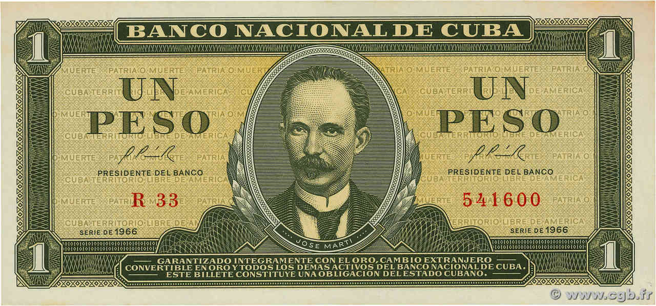 1 Peso KUBA  1966 P.100a ST