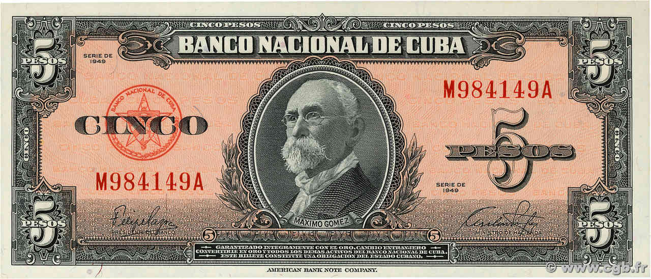 5 Pesos KUBA  1949 P.078b ST